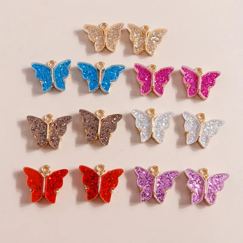 Butterfly Shape Alloy Frame Acrylic Sequins Charms Pendants For DIY Earring Bracelet Necklace Crafting Supplies