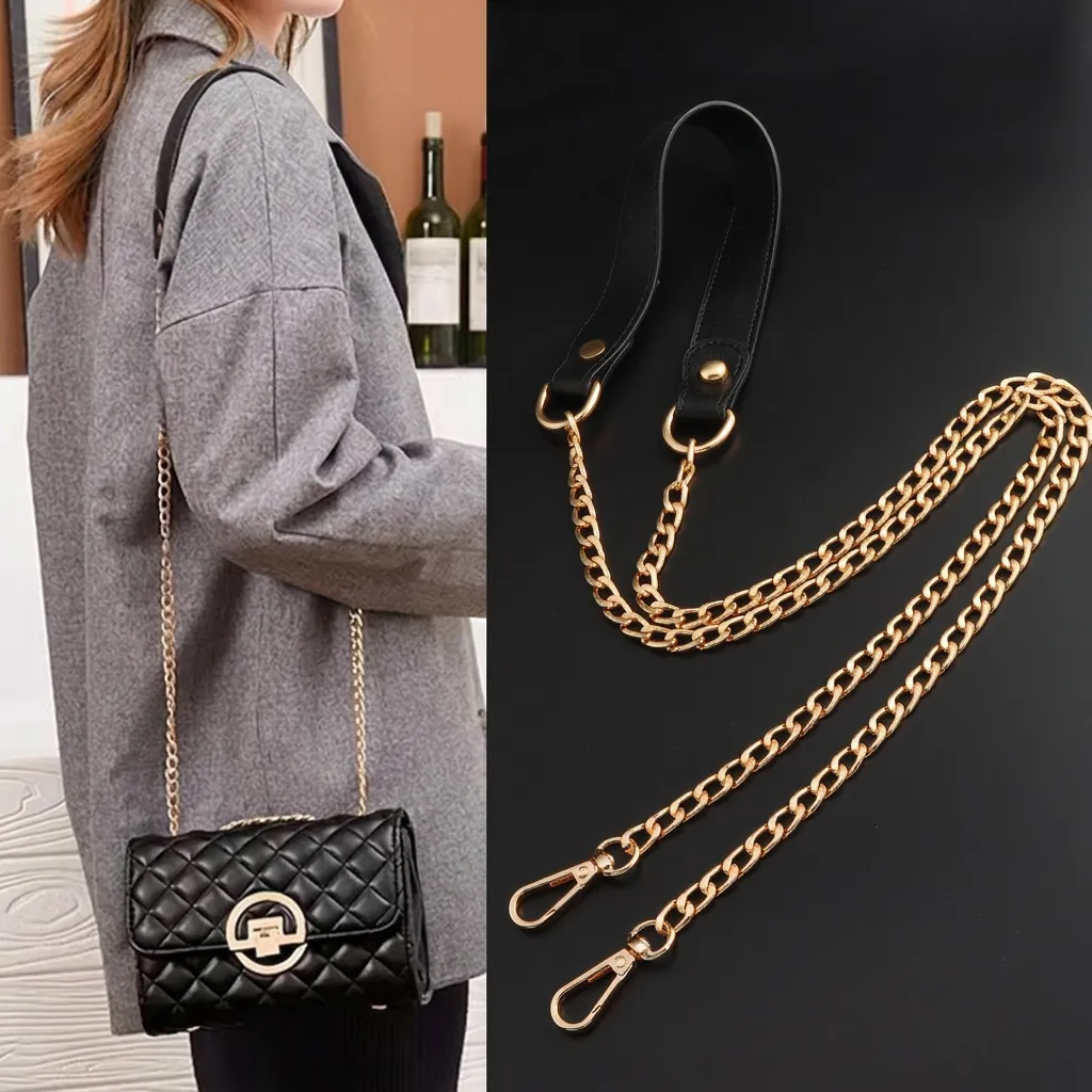 Replacement Bag Strap PU Leather Metal Chain Shoulder Crossbody Handbag Accessories Lobster Clasp Fashion Elegant