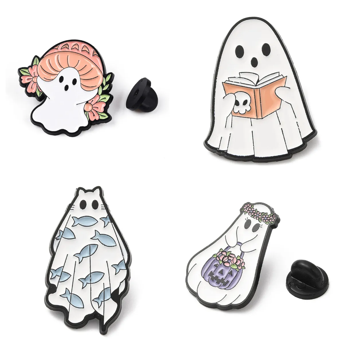 Cute Cartoon Enamel Pins Alloy Ghost Cat Science Lapel Brooch For Backpack Hat Clothing Decor Fashion Jewelry Gift