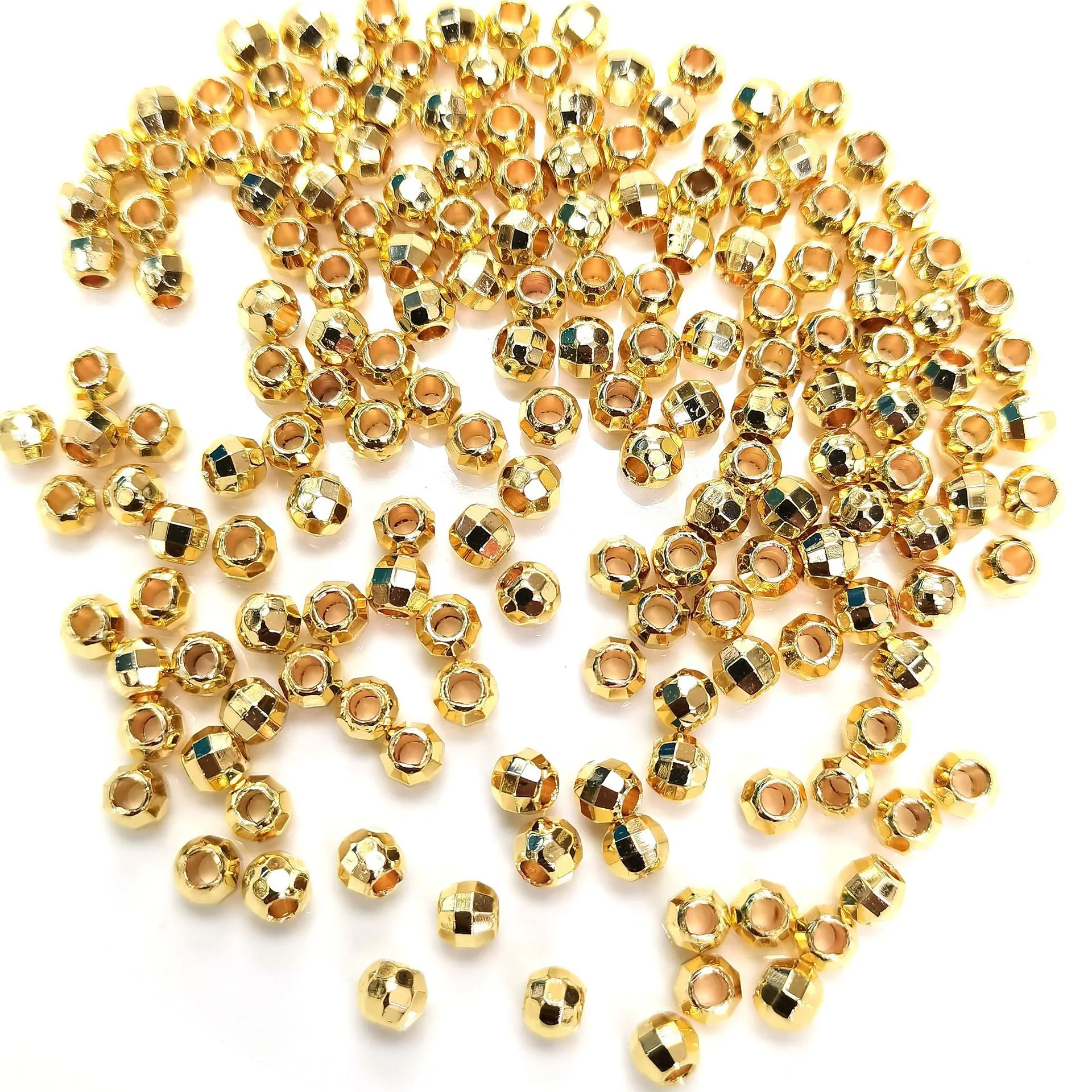 Copper Laser Faceted Beads Gold Plated Loose Spacer Beads For DIY Jewelry Making Bracelet Necklace Findings