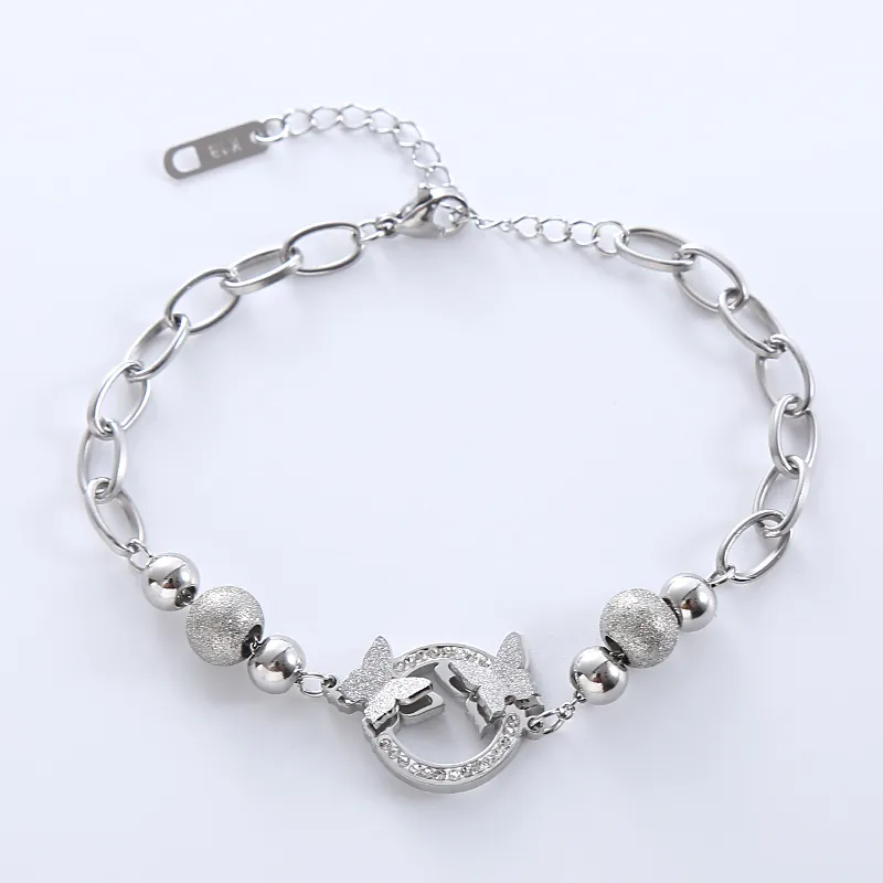 Butterfly Necklace And Bracelet Stainless Steel Frosted Beads Interlocking Rhinestone Rings Elegant Women Jewelry