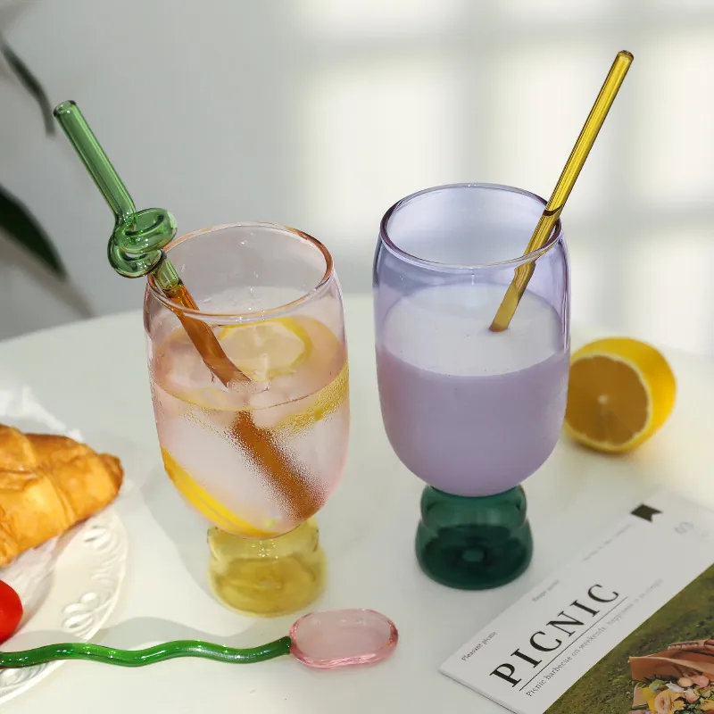Creative Color Clashing Glass Water Cup High Borosilicate Heat Resistant Sphere Base Ins Style Drinkware For Juice Coffee