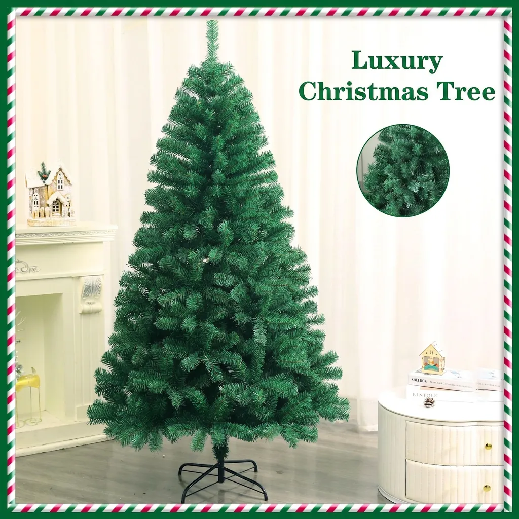 Artificial Christmas Tree Green PVC Pine Needle Dense Branch Holiday Home Office Decor Stable Stand Traditional