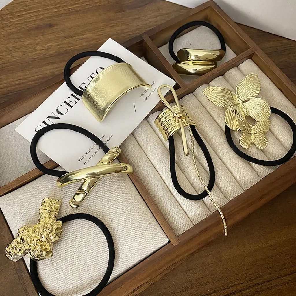 Metal Alloy Hair Ties High Elasticity Geometric Ponytail Holders For Women Minimalist Punk Style Hair Accessories