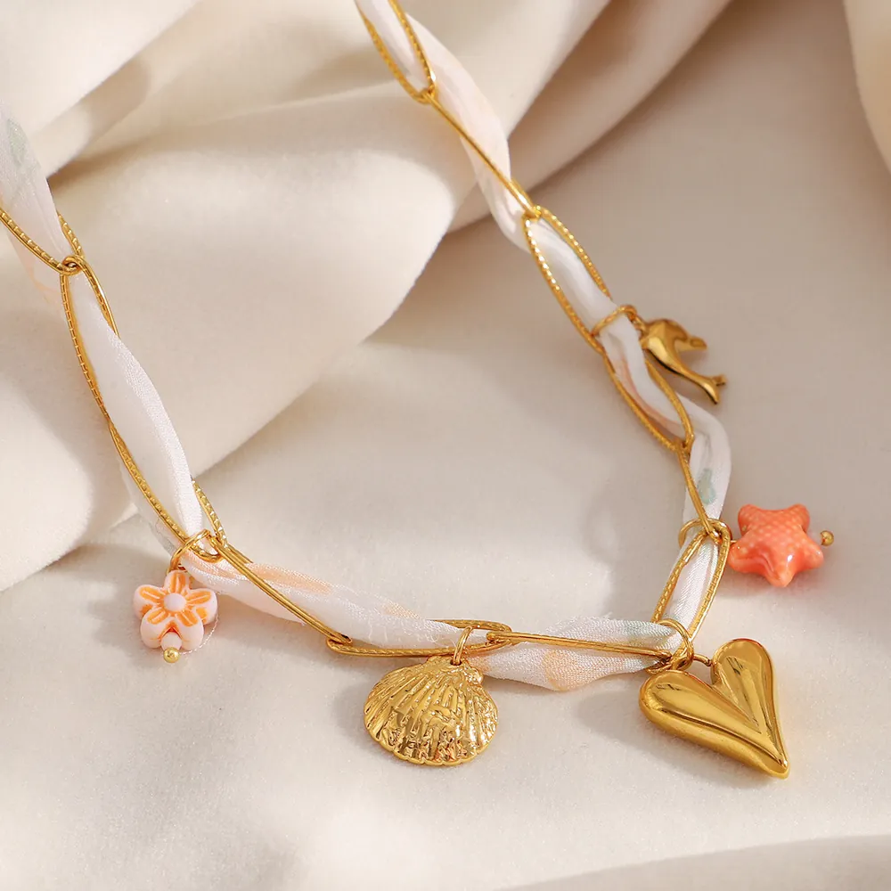 Bohemian Edelstahl Herz Anhänger Halskette Mit Gewebtem Band Geflochtene Gold Überzogene Halskette Für Damen Sommer Schmuck