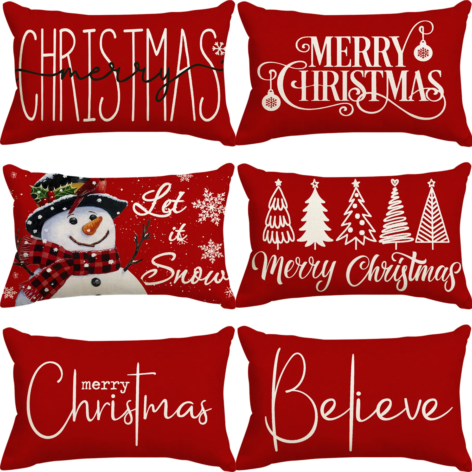 Christmas Pillowcase Polyester Linen Texture Festive Print Lumbar Cushion Cover Home Sofa Decor Modern Xmas Party Accessory