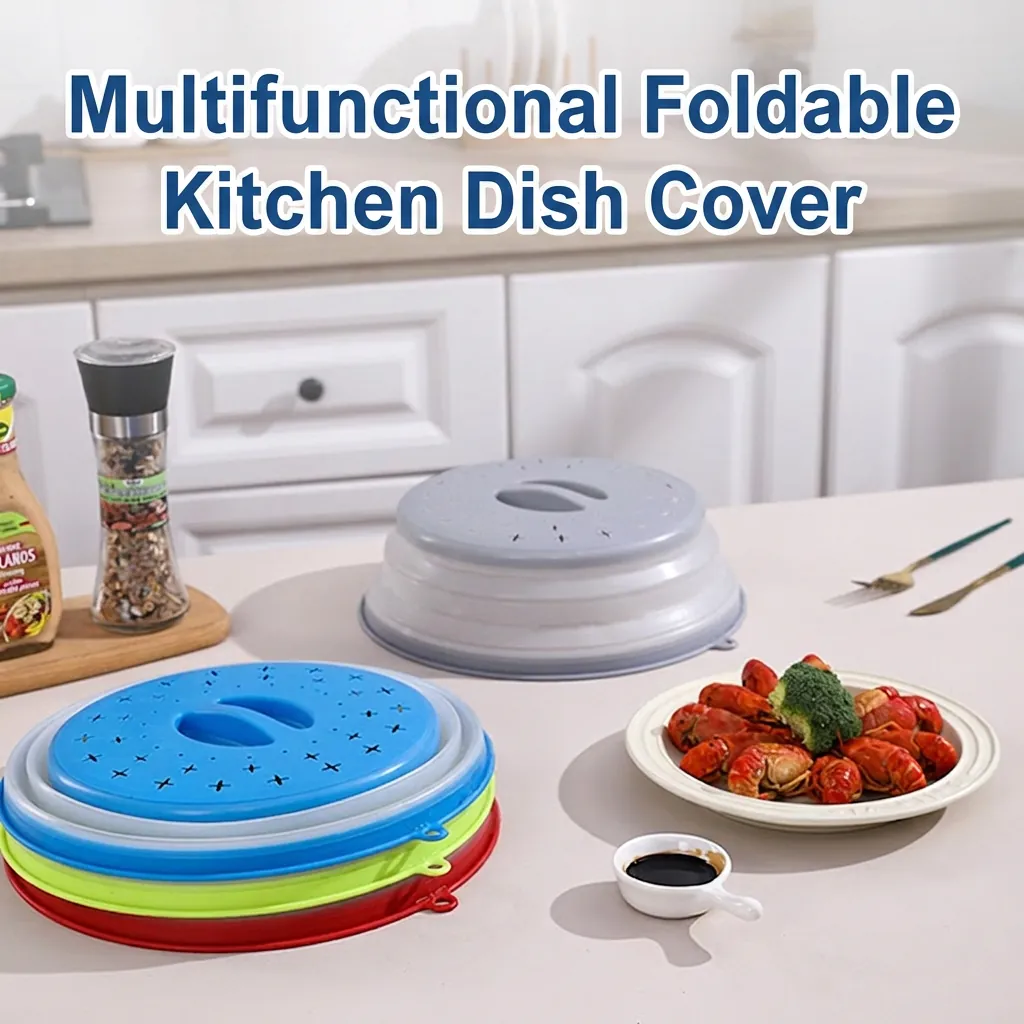 Microwave Splatter Cover Foldable Food Plate Lid With Steam Vents Heat Resistant PP TPR Kitchen Tool Transparent Handle