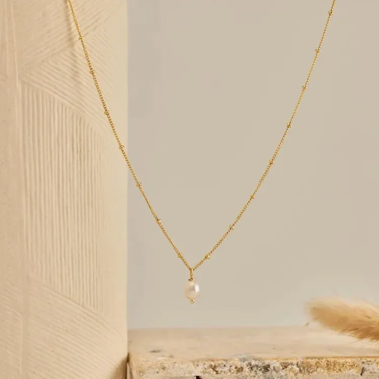 Elegant Water Drop Artificial Pearl Pendant Necklace For Women 18K Gold Plated Stainless Steel Satellite Bead Chain Minimalist