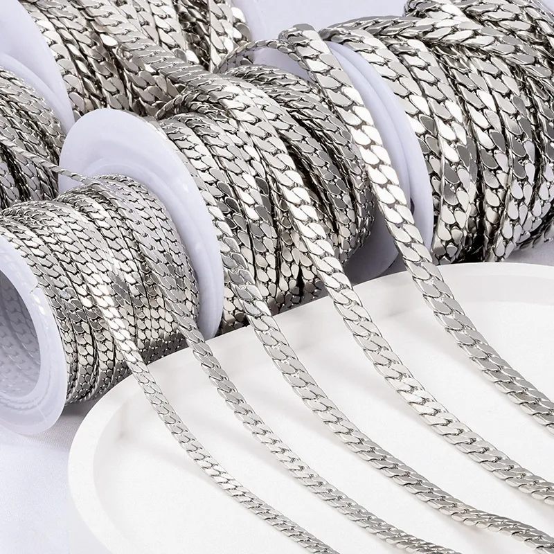 Stainless Steel Curb Chain Bulk For DIY Jewelry Making High Polished Cuban Link Necklace Bracelet Findings
