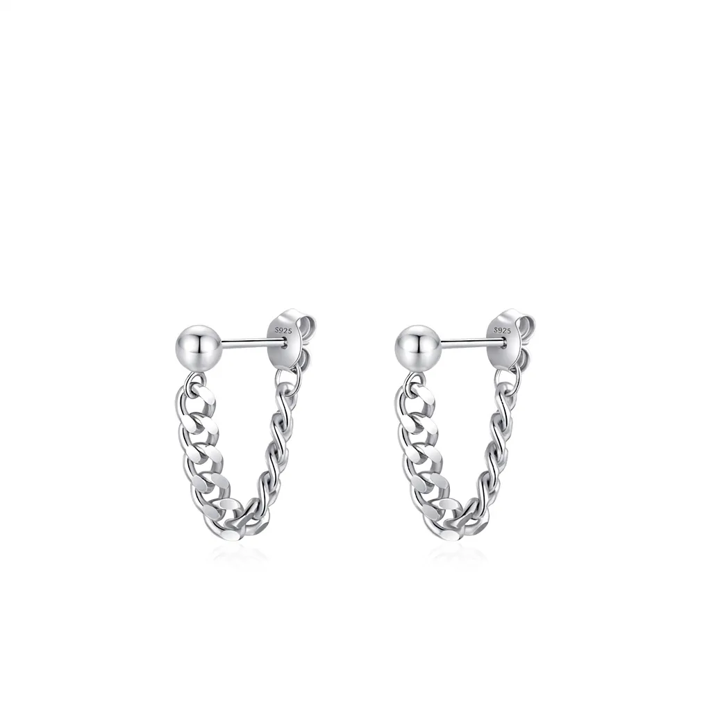 925 Sterling Silver Chain Earrings Vintage Personalized Cuban Link Dangle Stud Earrings For Women Minimalist Fashion Jewelry