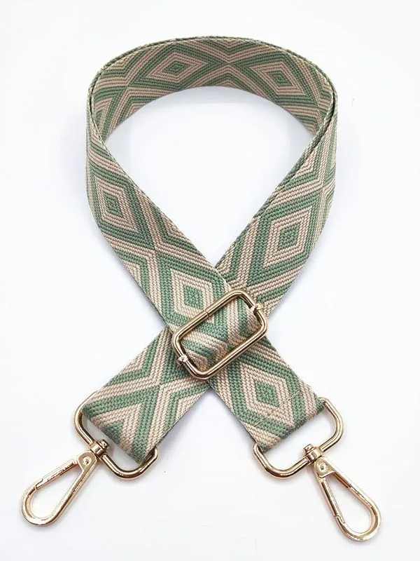 Adjustable Woven Bag Strap Shoulder Strap Geometric Diamond Pattern Polyester Cotton Gold Hardware Retro Ethnic Crossbody