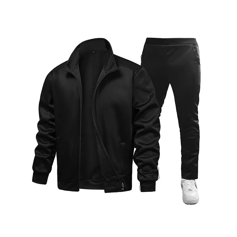 Veste Et Pantalon De Survêtement Pour Hommes Col Montant Doublé Polaire Sport Décontracté Mode Automne Hiver