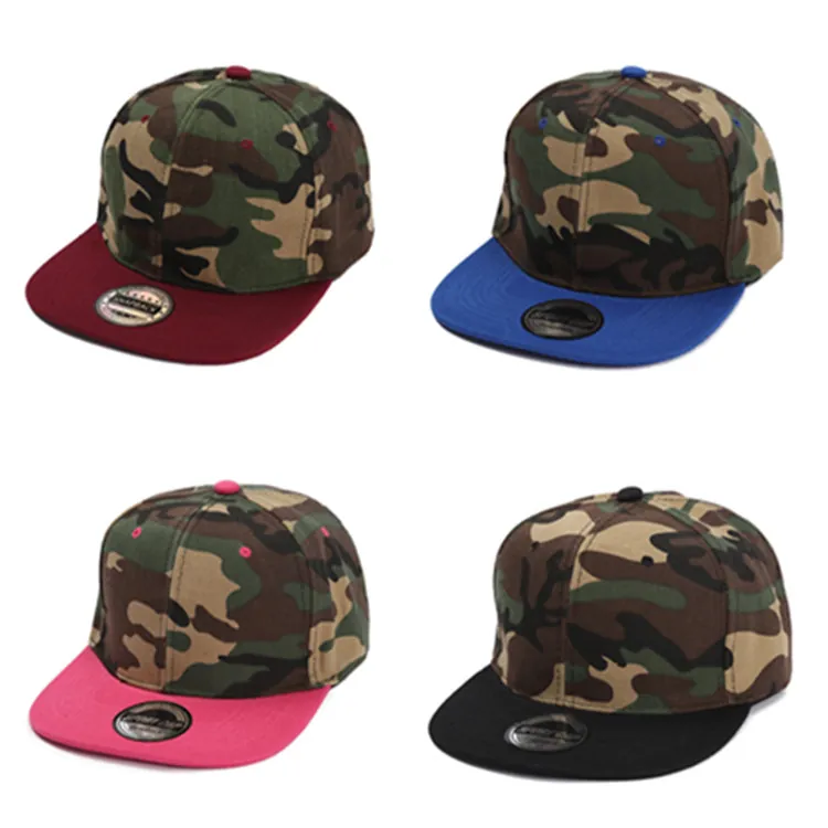 Camouflage Snapback Hat Flat Brim Baseball Cap Acrylic Breathable Adjustable Outdoor Hip Hop Street Style Sunshade Cap