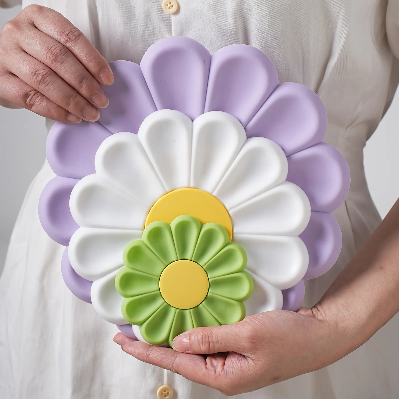 Daisy Flower Silicone Heat Insulation Mat Pot Holder Coaster Anti-Slip Thickened Floral Table Protector Kitchen Accessory