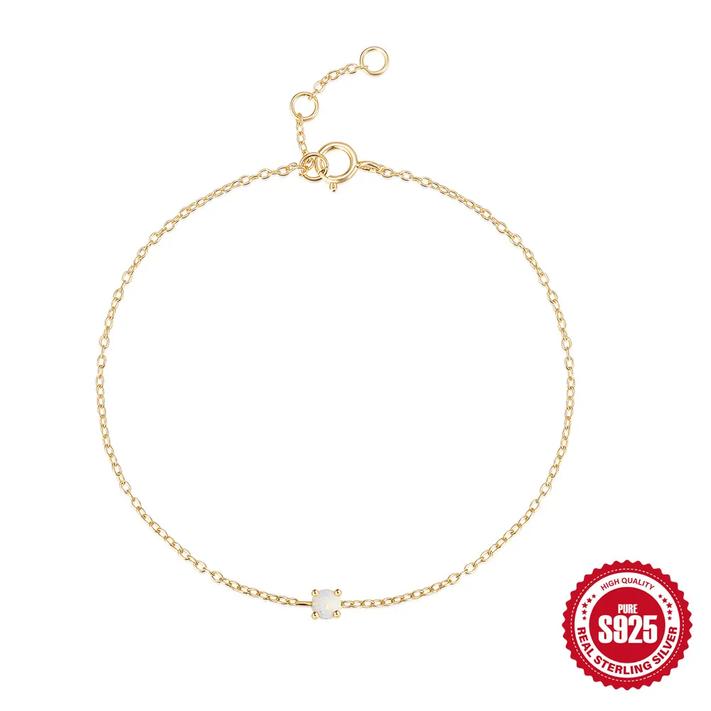 925 Sterling Silber Opal Armband Verstellbar Zierliche Kette Schmuck Für Damen Minimalistisches Mode Accessoire