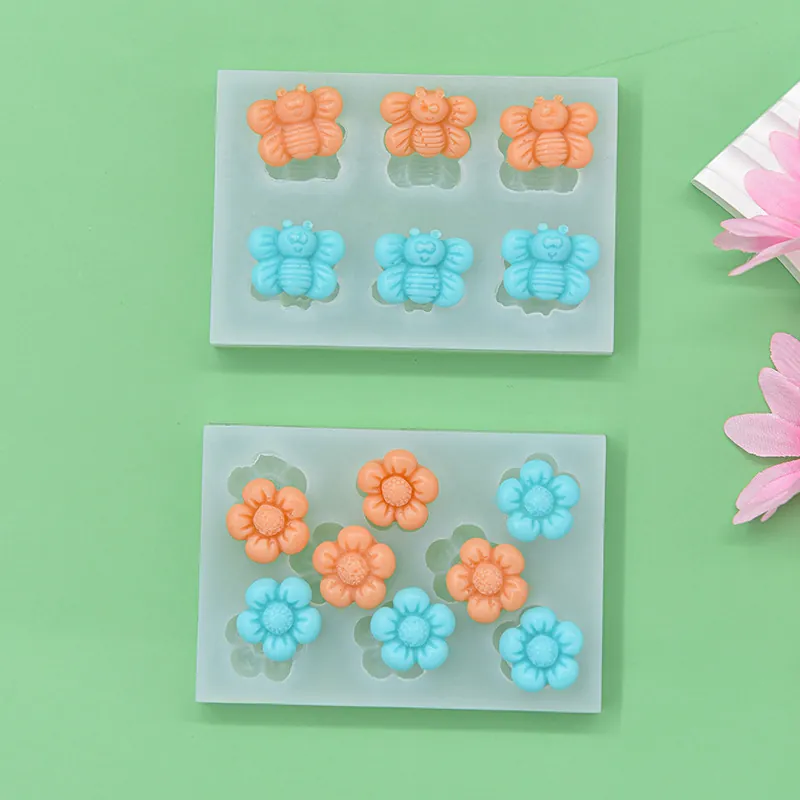 Silicone Molds Flower And Bee Shapes Flexible For Fondant Chocolate Candle Making DIY Craft Baking Tool