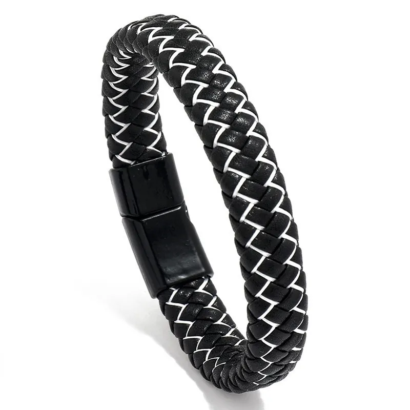 Braided Bracelet PU Leather Alloy Magnetic Clasp Retro Woven Hand Jewelry Personal Style Unisex
