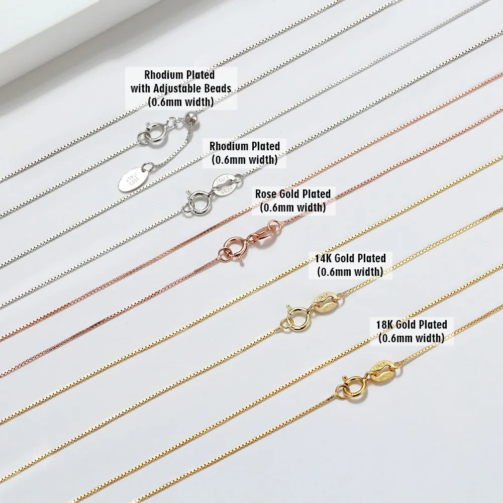 925 Sterling Silver Box Chain Necklace Minimalist Venice Link Jewelry For Women Men Gold Rose Gold Plated