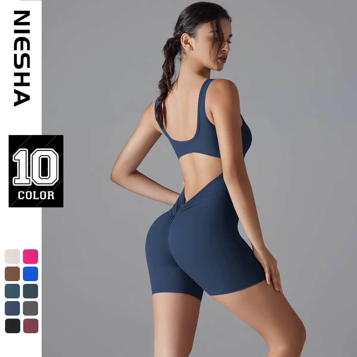 Women Yoga Romper Sleeveless Backless Workout Jumpsuit Ruched Butt Tummy Control Slimming Bodysuit Sports Activewear