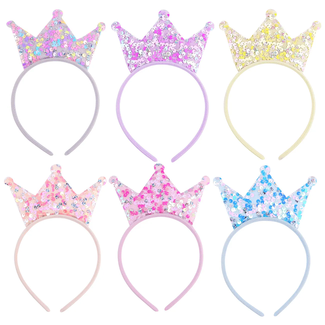Princess Crown Headband Glittery Double Sided Sequin Hair Band For Little Girls Birthday Party Costume Accessories