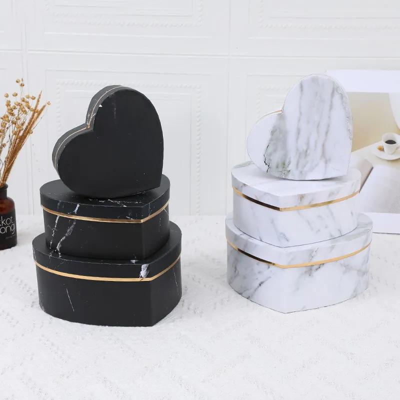 Heart Shaped Gift Boxes Marble Pattern Paper With Gold Trim For Birthday Valentine Anniversary Wedding Gifts