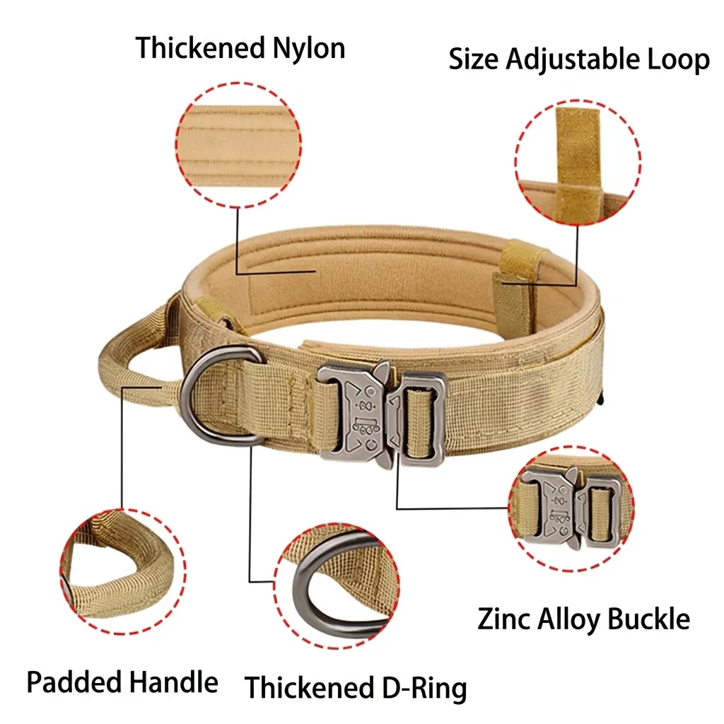 Tactical Dog Collar Leash Harness Heavy Duty Nylon With Metal Buckle Adjustable Training Walking For Medium Large Dogs