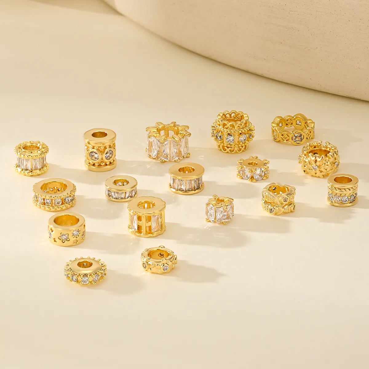 Metal Alloy Zircon Spacer Beads DIY Jewelry Charms For Bracelet Necklace Making Hollow Round Cylinder Rhinestone Accents