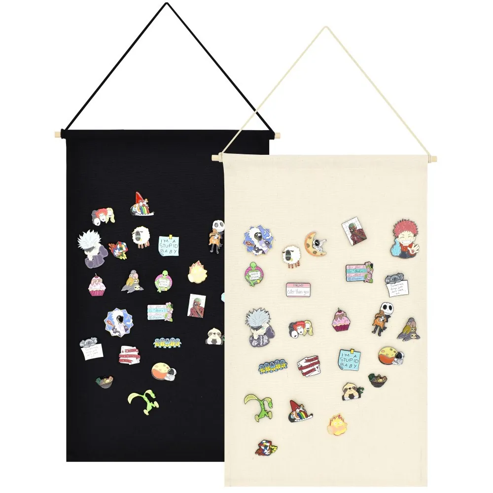 Enamel Pin Display Banner Canvas Wall Hanging Pennant For Badge Collection Brooch Organizer Nordic Style Wooden Rod