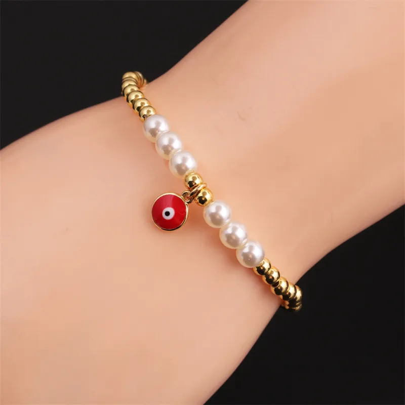 Bracelet Künstliche Perles Oeil Du Diable Künstliche Perles En Cuivre Plqué Or Künstliche Perles Imitation Pendentif Émail Bijoux Mode Pour Femmes