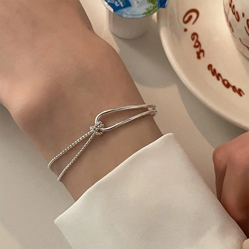Geometric Twisted Knot Chain Bracelet Brass Platinum Plated Dainty Layered Minimalist Jewelry Gift For Women