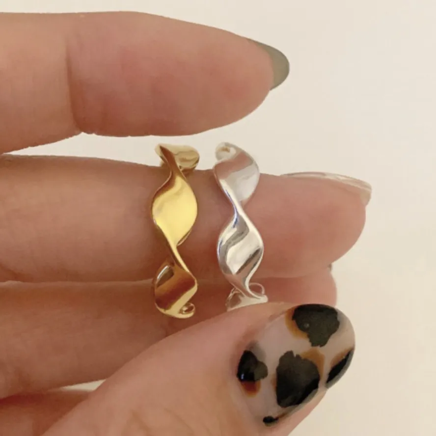 925 Sterling Silver Minimalist Geometric Wave Twisted Open Ring Adjustable Korean Style Jewelry Finger Ring For Women Gift