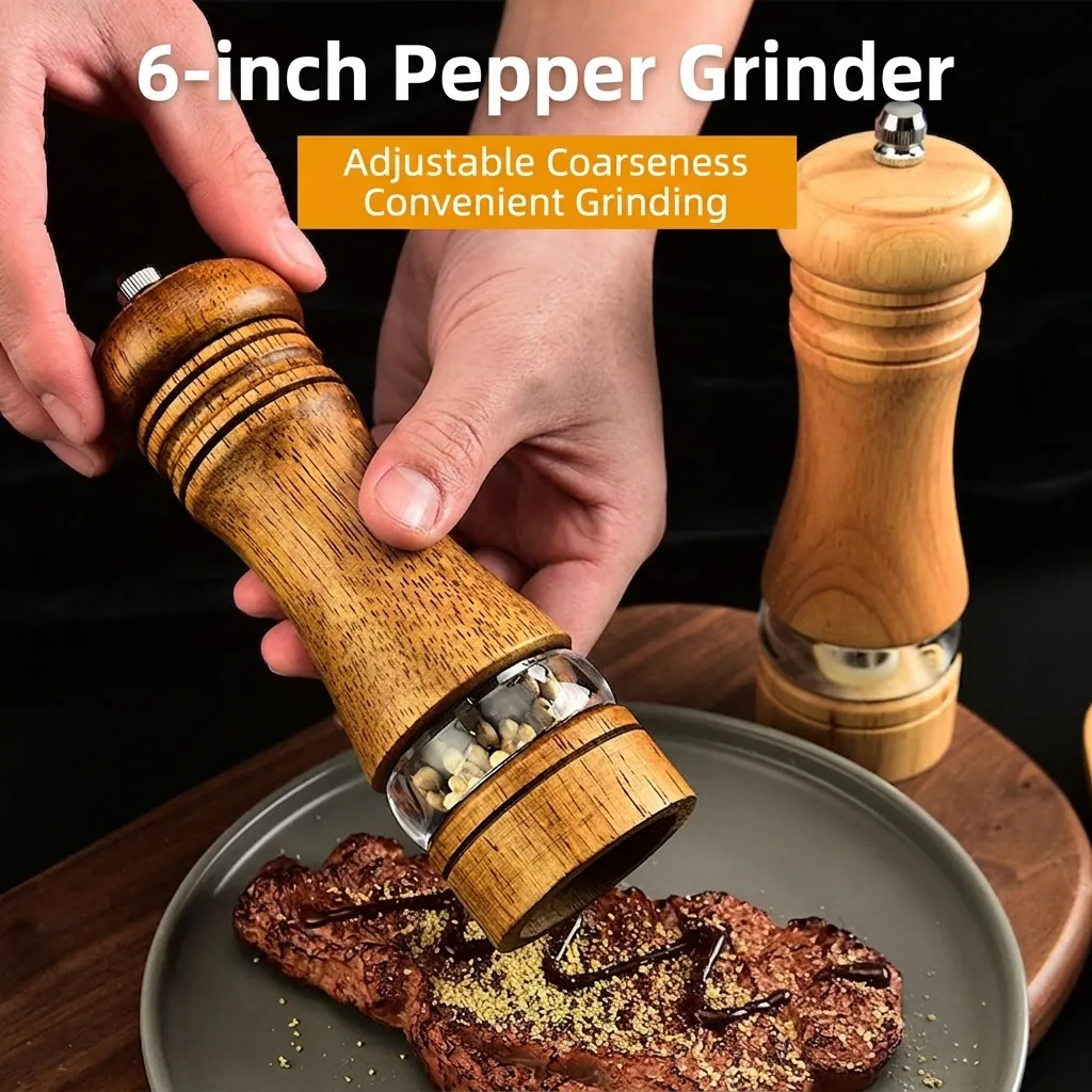 Manual Pepper Grinder Oak Wood Acrylic Mill With Ceramic Core Adjustable Coarseness Salt Shaker Kitchen Tool