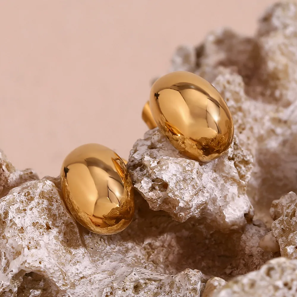 Orecchini A Lobo Minimalisti A Forma Di Fagiolo Cavo Acciaio Inossidabile Placcato Oro 18K Gioielli Geometrici Donna