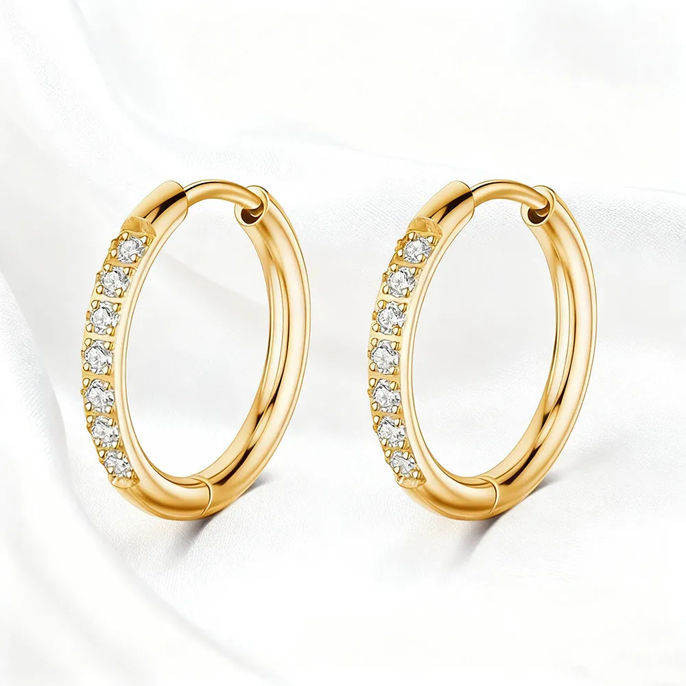 Stainless Steel Hoop Earrings Micro Inlaid Zircon Round Huggie Earrings Elegant Fashion Jewelry For Women