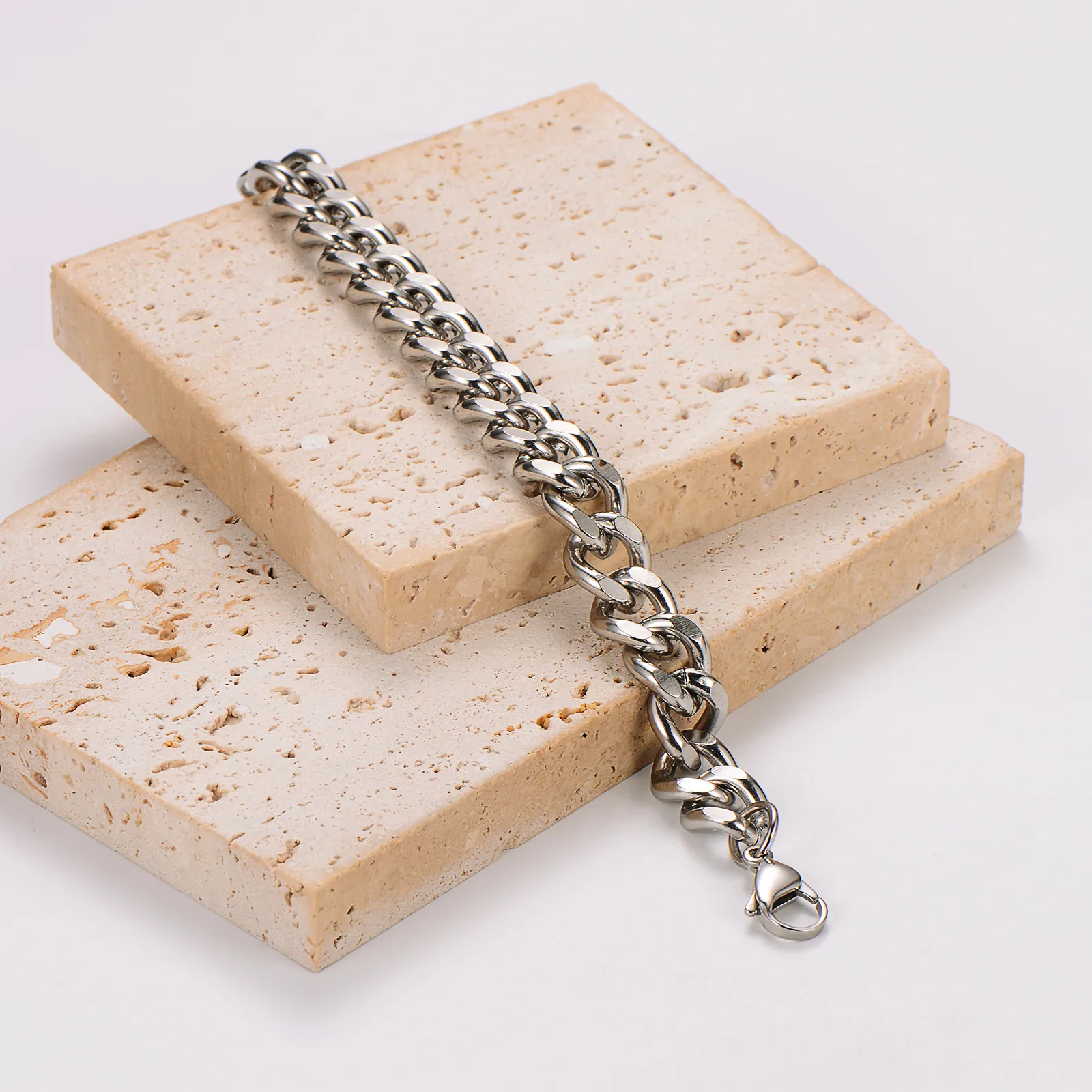 Thick Cuban Link Chain Bracelet 304 Stainless Steel Heavy Metal Hip Hop Punk Simple Style Jewelry For Men Unisex