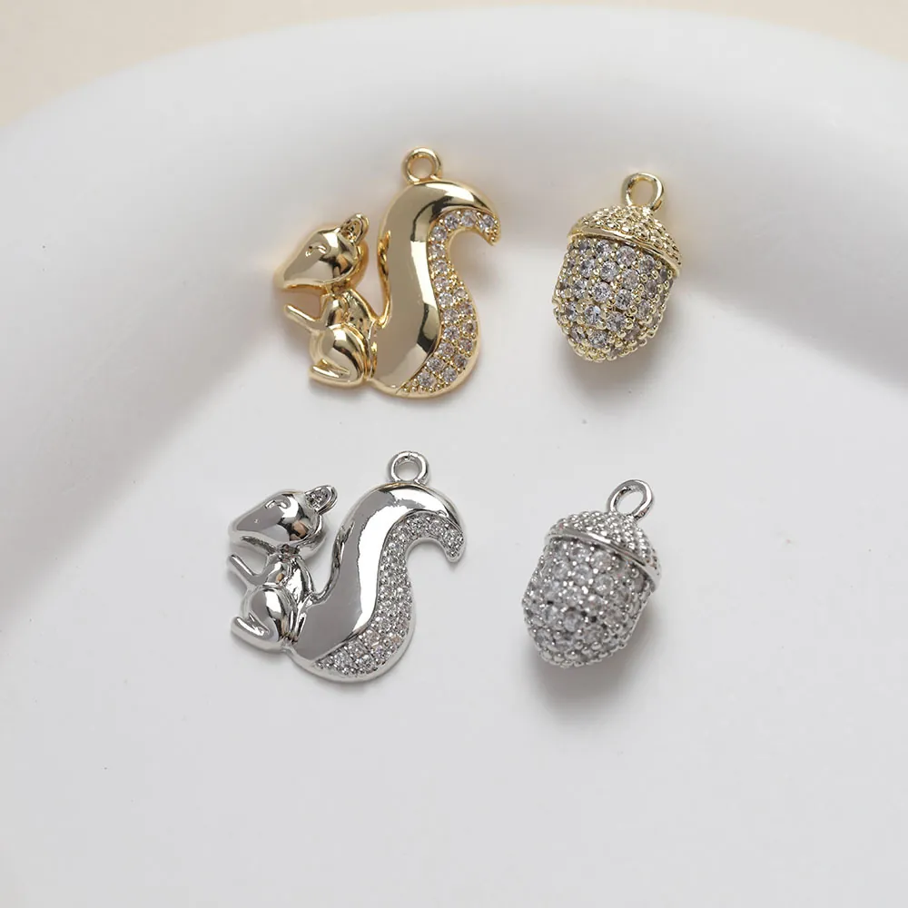 Squirrel Acorn Charms Copper Zircon 14K Gold Plated DIY Jewelry Making Handmade Necklace Bracelet Material Accessories Animal