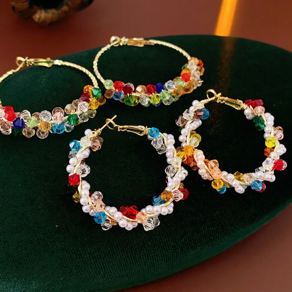 Orecchini A Cerchio Rotondi Con Cristalli E Künstliche Perle Sintetiche Colorate Con Perno In Argento Per Donna Stile Bohemien