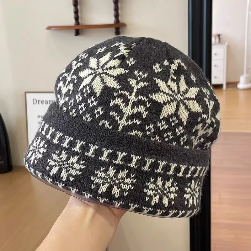 Strickmütze Wollmischung Warm Winter Schneeflocke Geometrisches Jacquard Muster Outdoor Mode Für Herren Damen