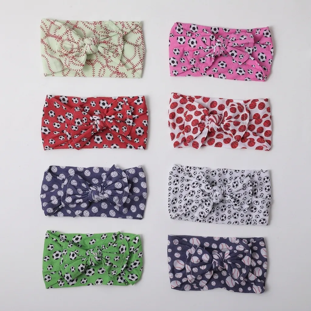 Baby Soft Nylon Elastic Headbands With Large Bow Sport Ball Patterns Infant Toddler Hair Accessories Stretchy Headwear