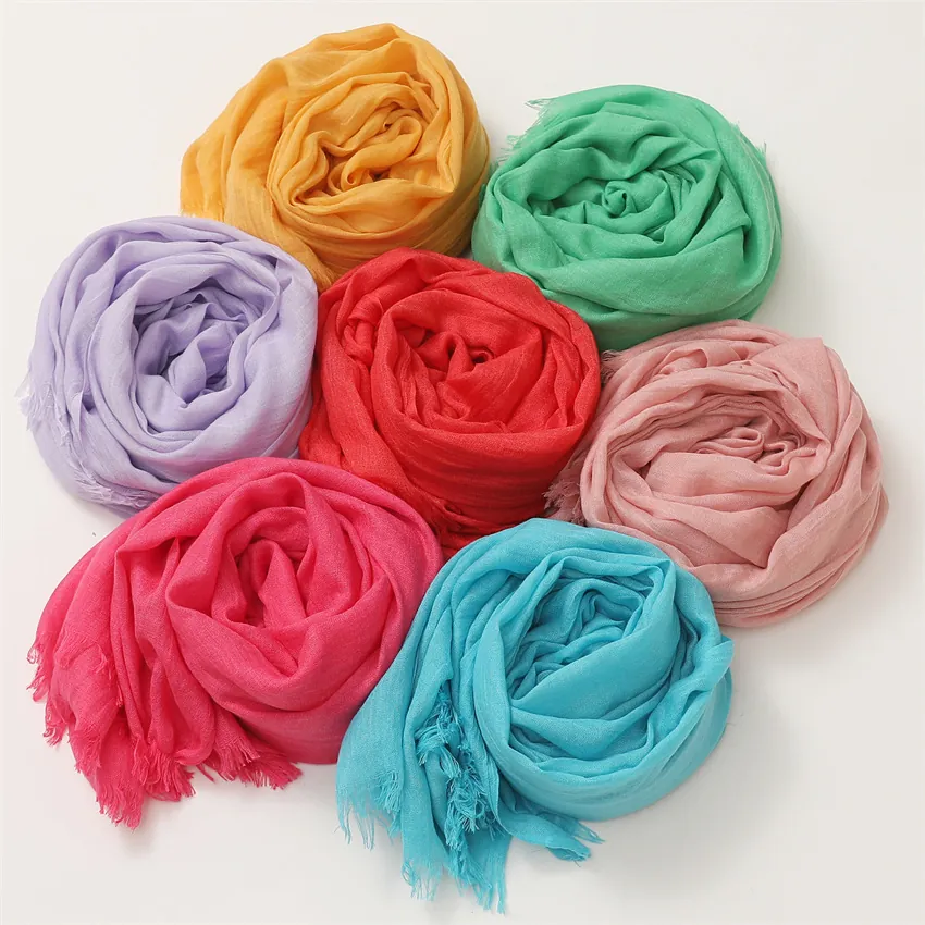 Women Solid Color Scarf Shawl Polyester Linen Texture Fringed Edge Lightweight Sun Protection Minimalist Elegant Wrap