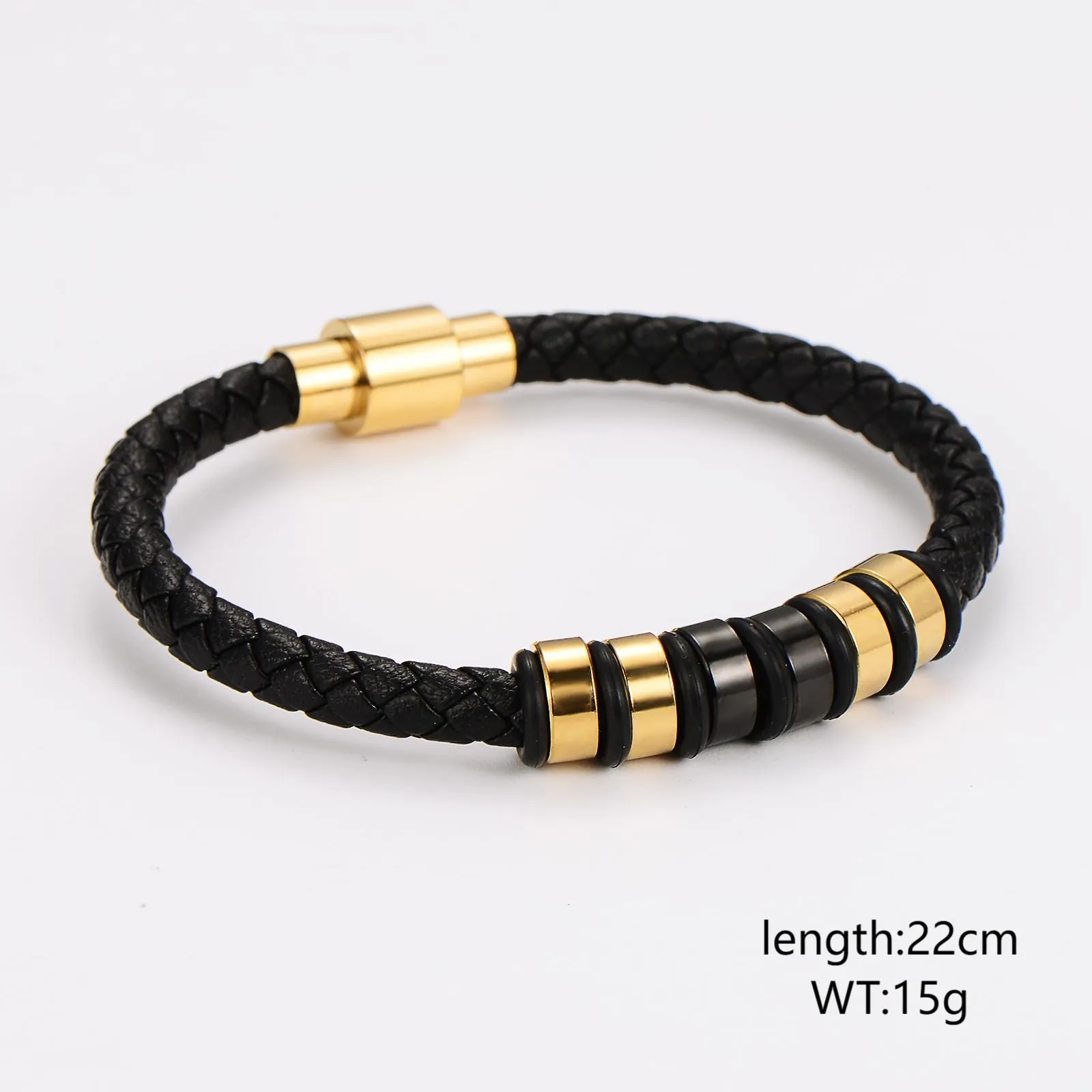 Bracelet En Cuir Tressé Pour Hommes Acier Inoxydable 304 Fermoir Magnétique Rétro Simple Bracelet Bijoux Plaqué Or 18K