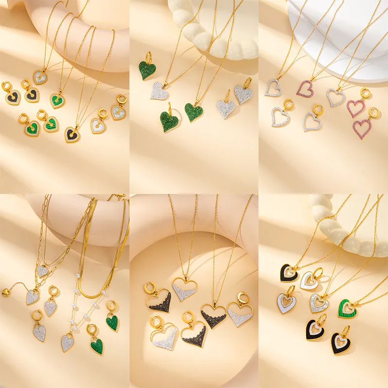 Edelstahl Herz Schmetterling Libelle Anhänger Halskette Ohrringe Schmuckset Strass Muschel Für Damen Vergoldeter Schmuck