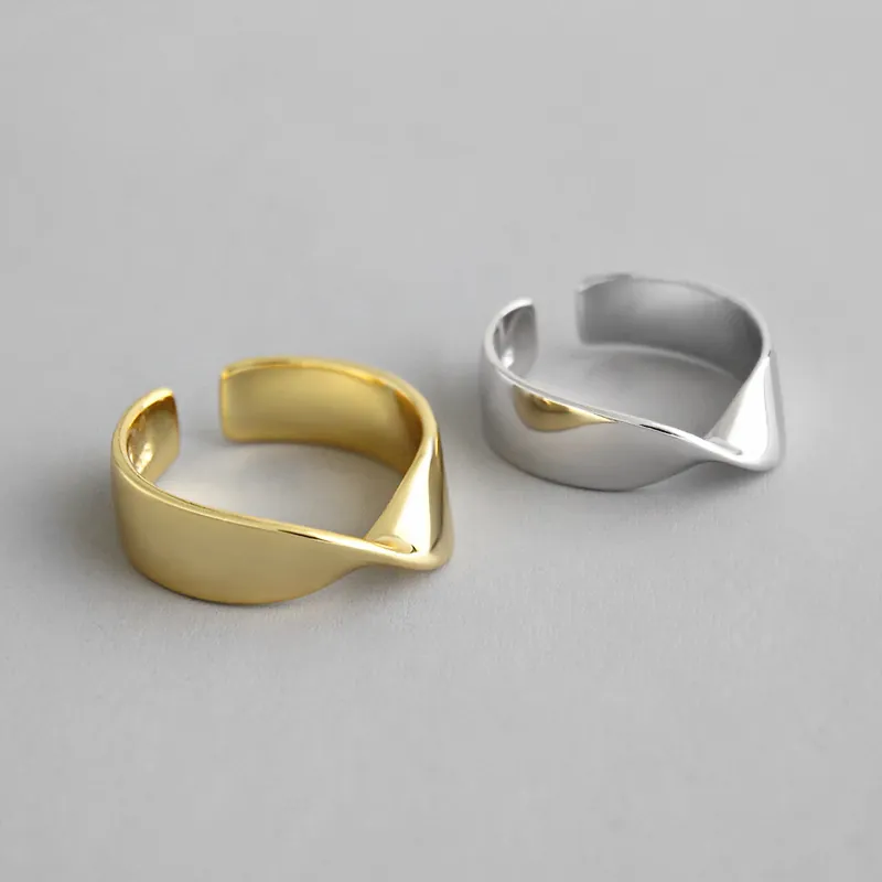 925 Sterling Silver Mobius Twisted Open Ring For Women Minimalist Gold Silver Plated Adjustable Geometric Finger Ring Jewelry Gift