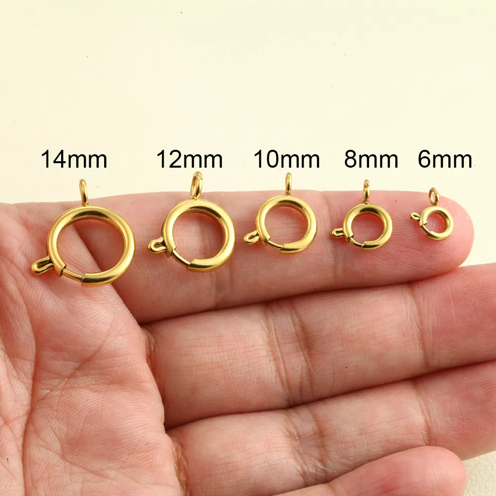 Spring Ring Clasp Jewelry Connector Stainless Steel Circular DIY Necklace Bracelet Making Finding 18K Gold Plated High Polished