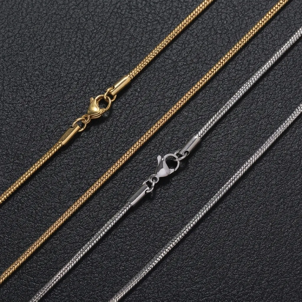 Stainless Steel Round Snake Chain Necklace Polished Hip Hop Punk Style Minimalist Jewelry For Men Women