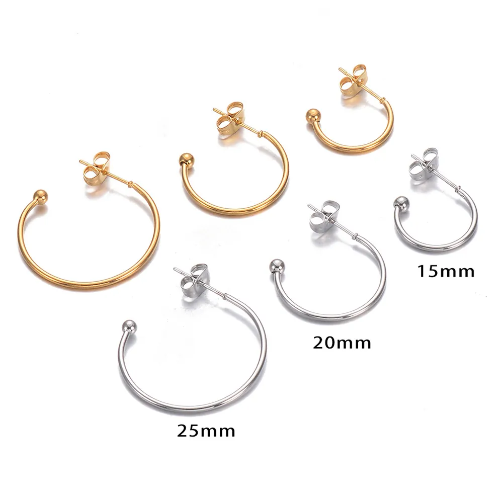 Stainless Steel C Shaped Earring Hoops Semi Circle Ball End Stud Findings DIY Jewelry Making Minimalist Components