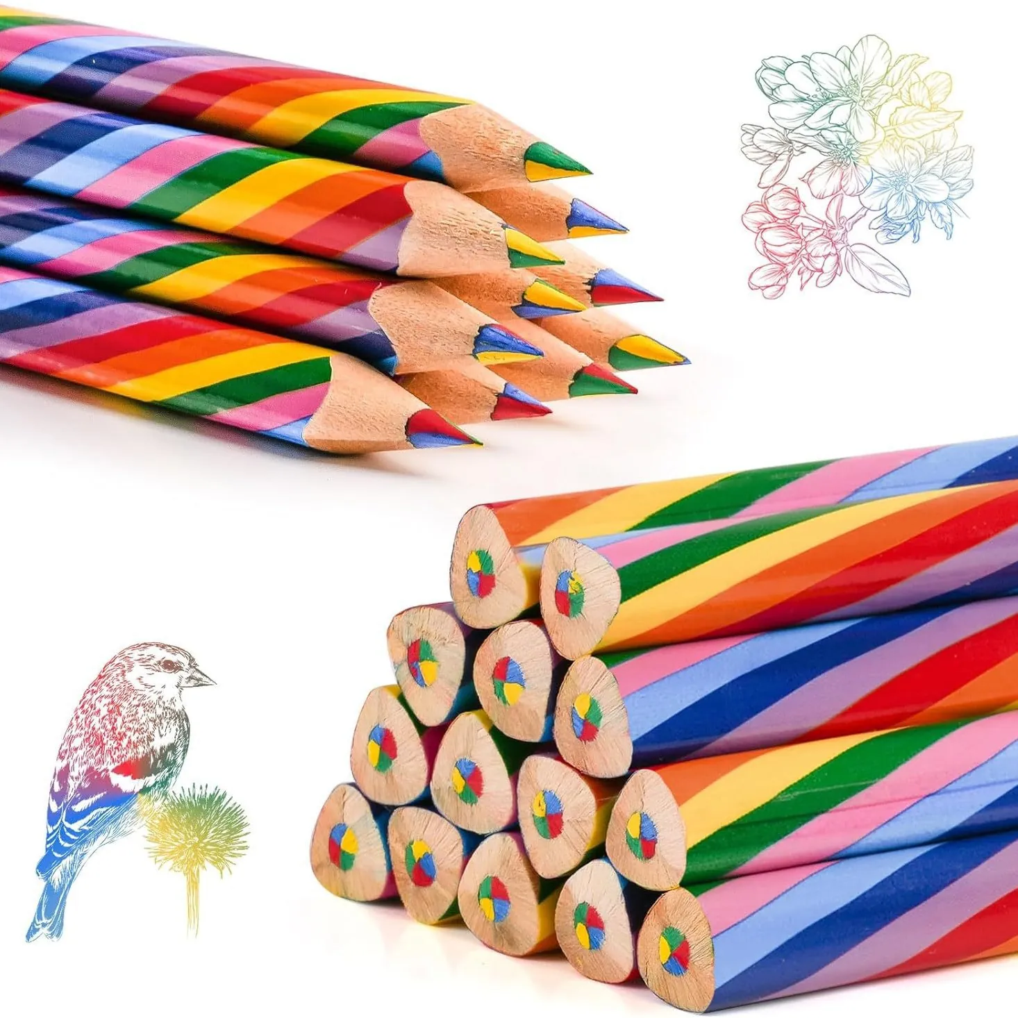 Rainbow Colored Pencils Multi Color Lead Wooden Drawing Pencils For Kids Artistic Sketching Painting Stationery