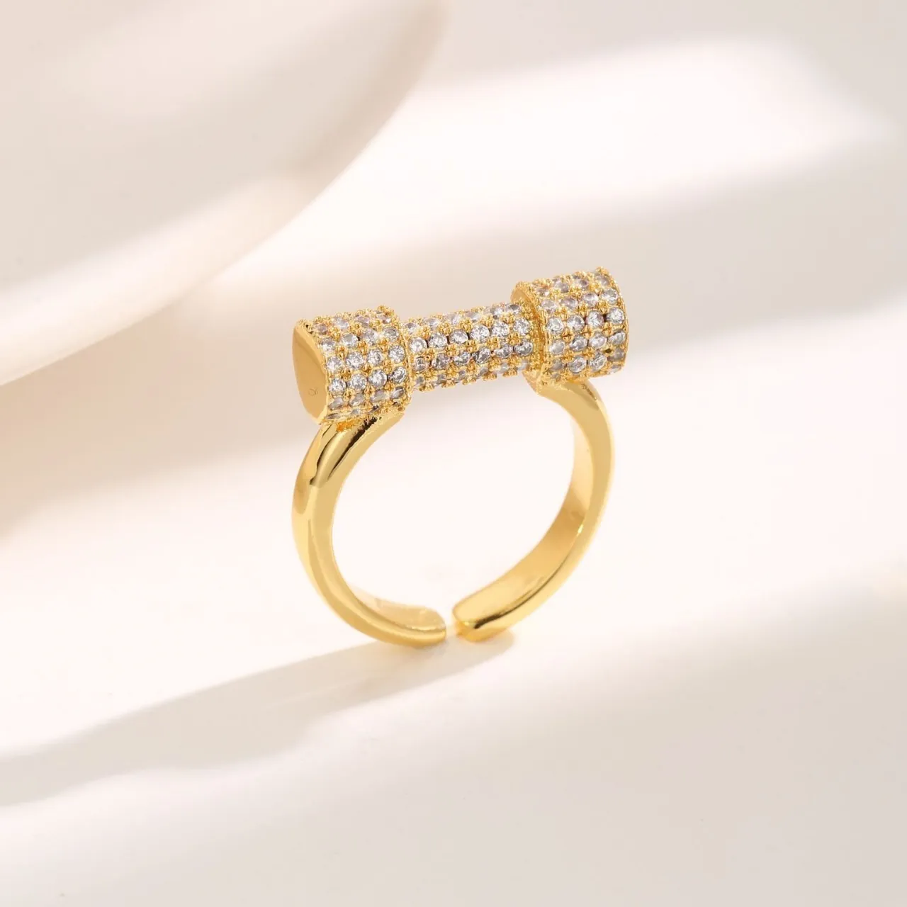 Dumbbell Cylindrical Ring Copper Cubic Zirconia Pavé Geometric Adjustable Open Jewelry Luxury Minimalist For Women