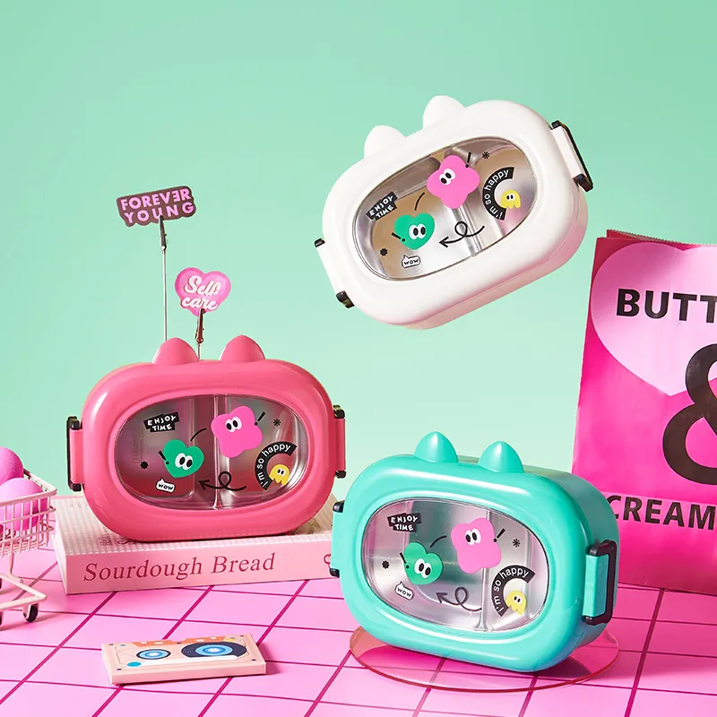 Cartoon Bento Box 304 Stainless Steel Divided Microwave Safe Leakproof Insulated Lunch Box For Kids Students Office