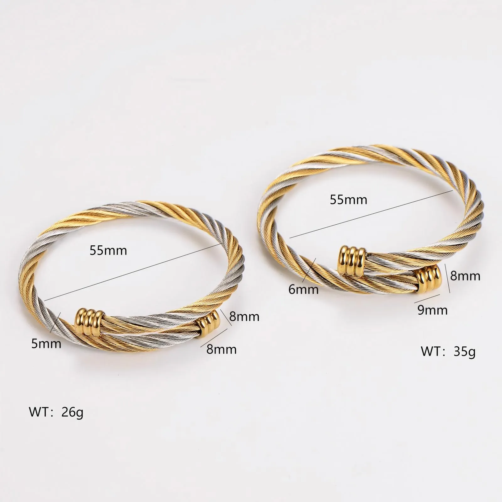Two-Tone Twisted Wire Cable Cuff Bracelet 304 Stainless Steel Open Bangle Minimalist Elegant Jewelry For Women And Men